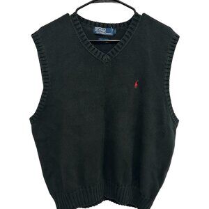 Polo Ralph Lauren Unisex Black Knit Cotton Sweater V-Neck Vest Size XXL Preppy